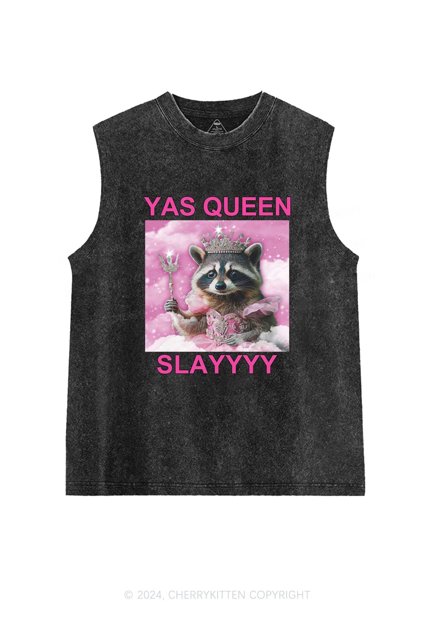 Yas Queen Slay Raccoon Y2K Washed Tank Cherrykitten