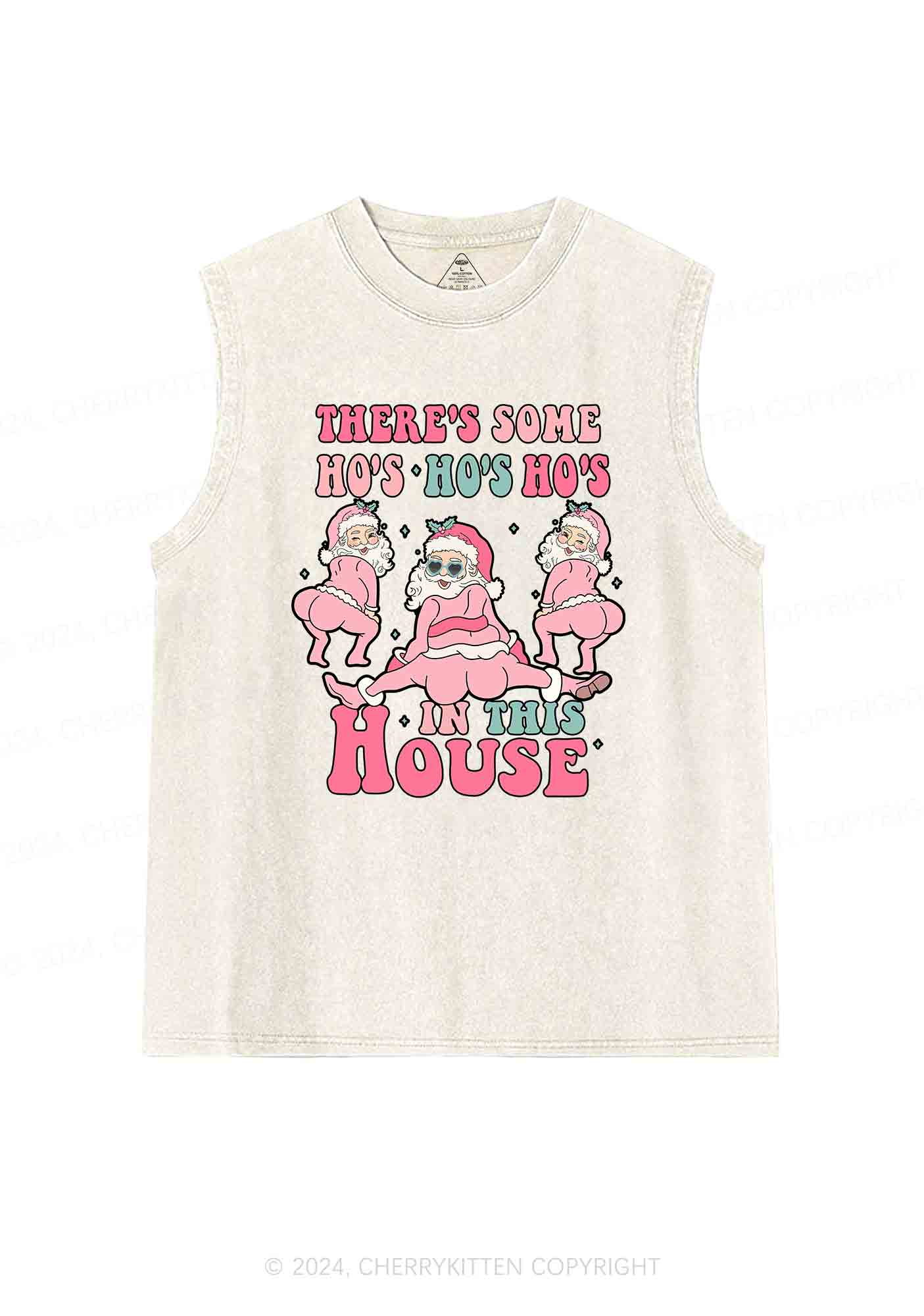 Christmas Pink Santas Y2K Washed Tank Cherrykitten