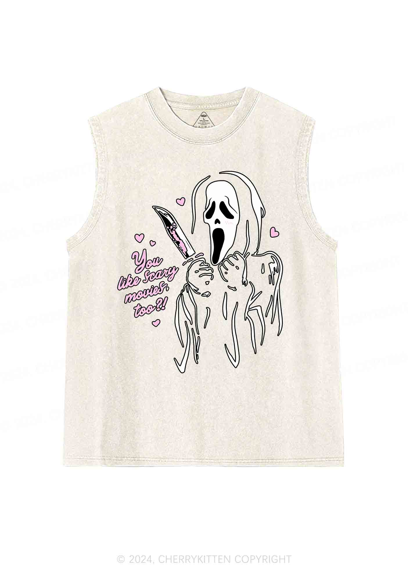 Halloween You Like Scary Movies Too Y2K Washed Tank Cherrykitten