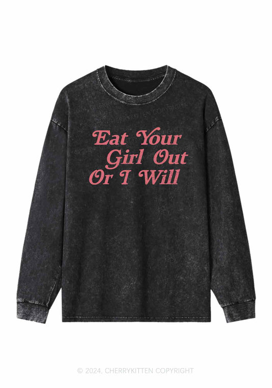 Eat Your Girl Out Y2K Washed Long Sleeves Cherrykitten