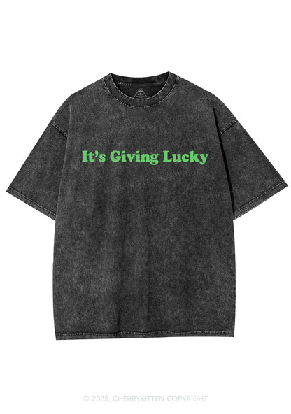 Its Giving Lucky St Patricks Y2K Washed Tee Cherrykitten