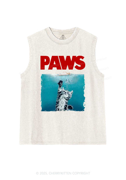 Paws Jaws Cat Y2K Washed Tank Cherrykitten