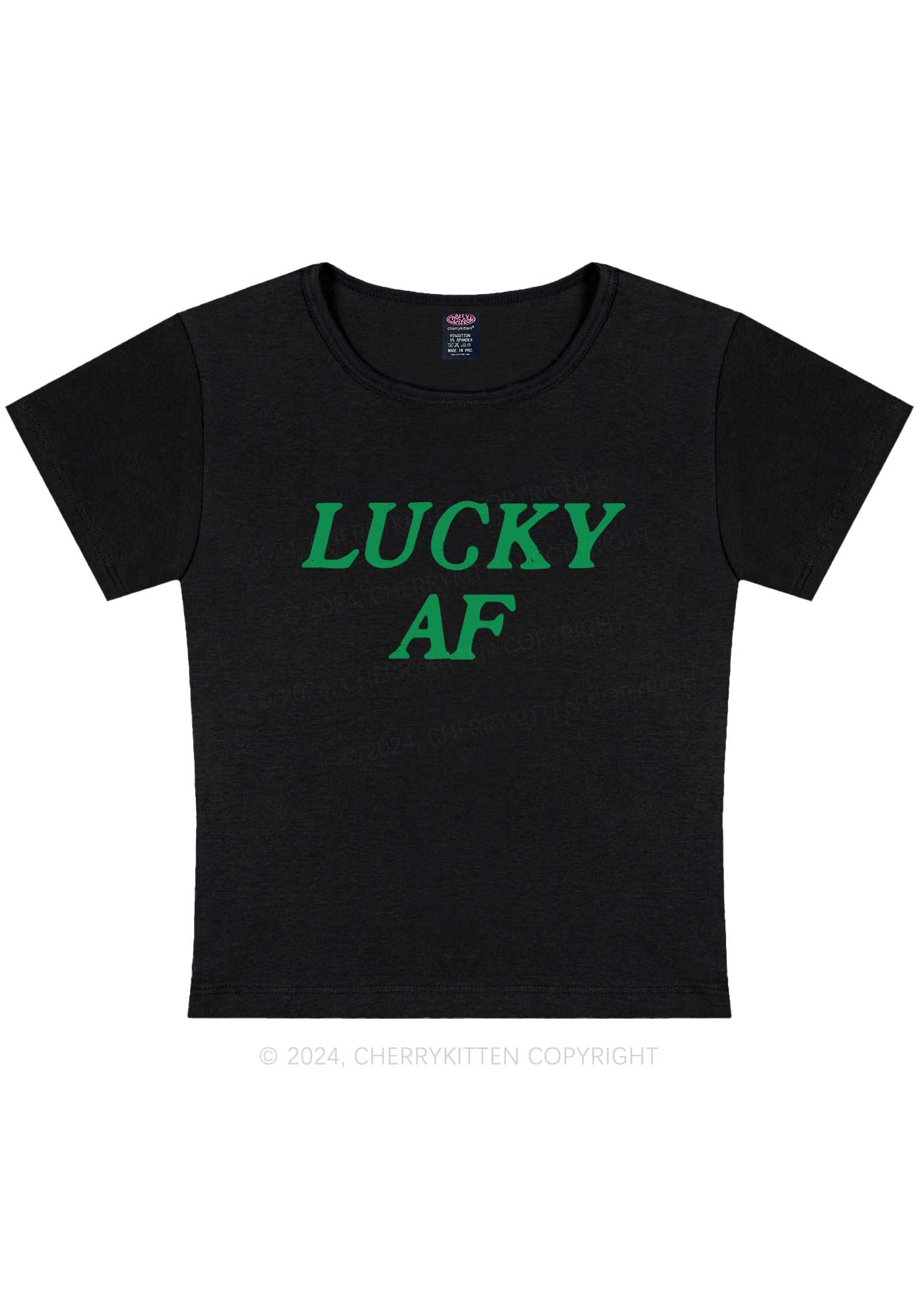 Lucky AF St Patricks Y2K Baby Tee Cherrykitten