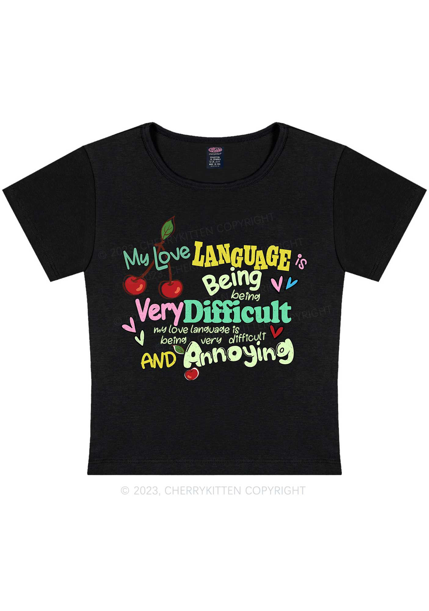 Curvy Difficult And Annoying Language Y2K Baby Tee Cherrykitten