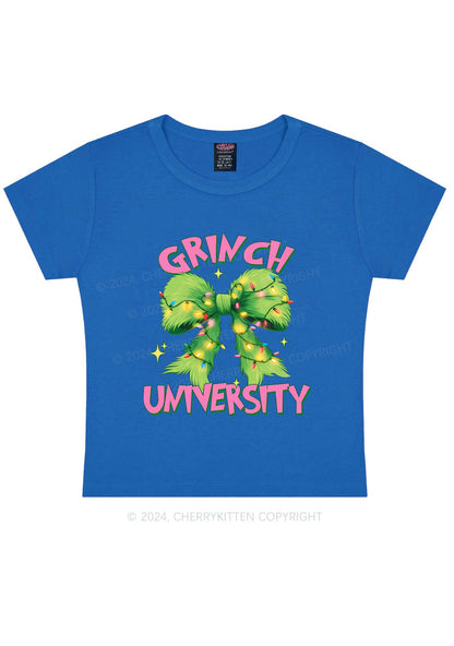 Christmas Green University Y2K Baby Tee Cherrykitten