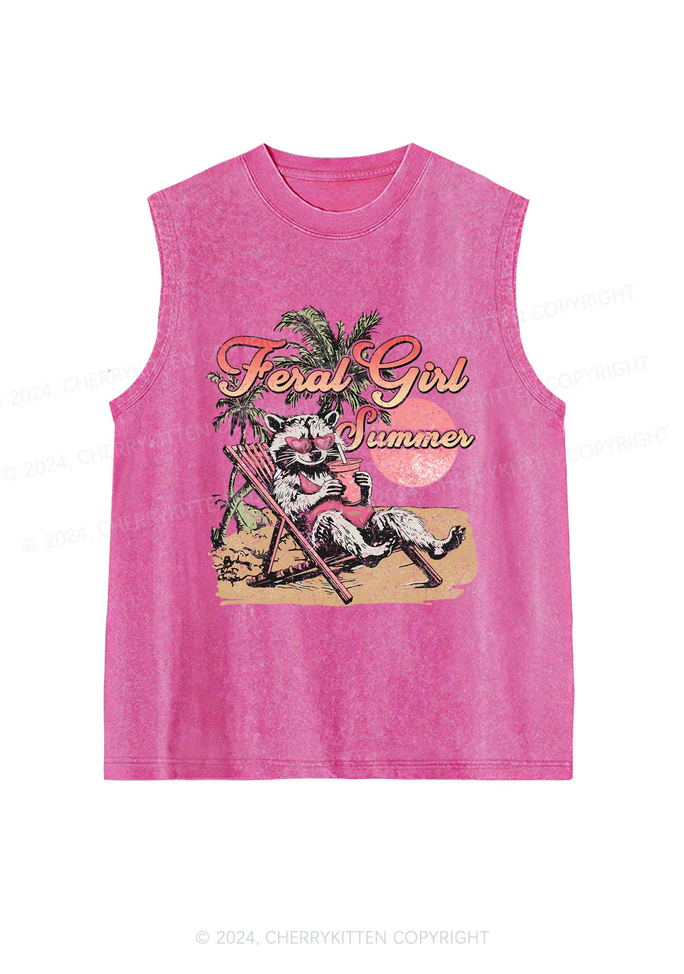 Feral Girl Summer Raccoon Y2K Washed Tank Cherrykitten