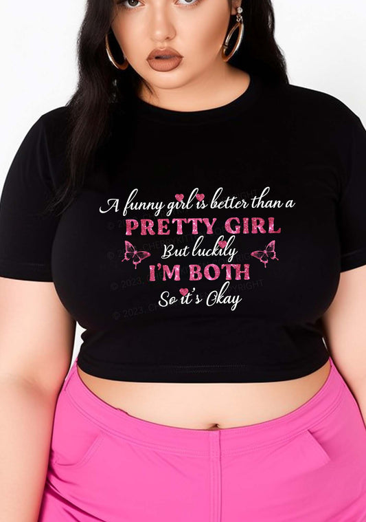 Curvy I'm Funny And Pretty Y2K Baby Tee Cherrykitten