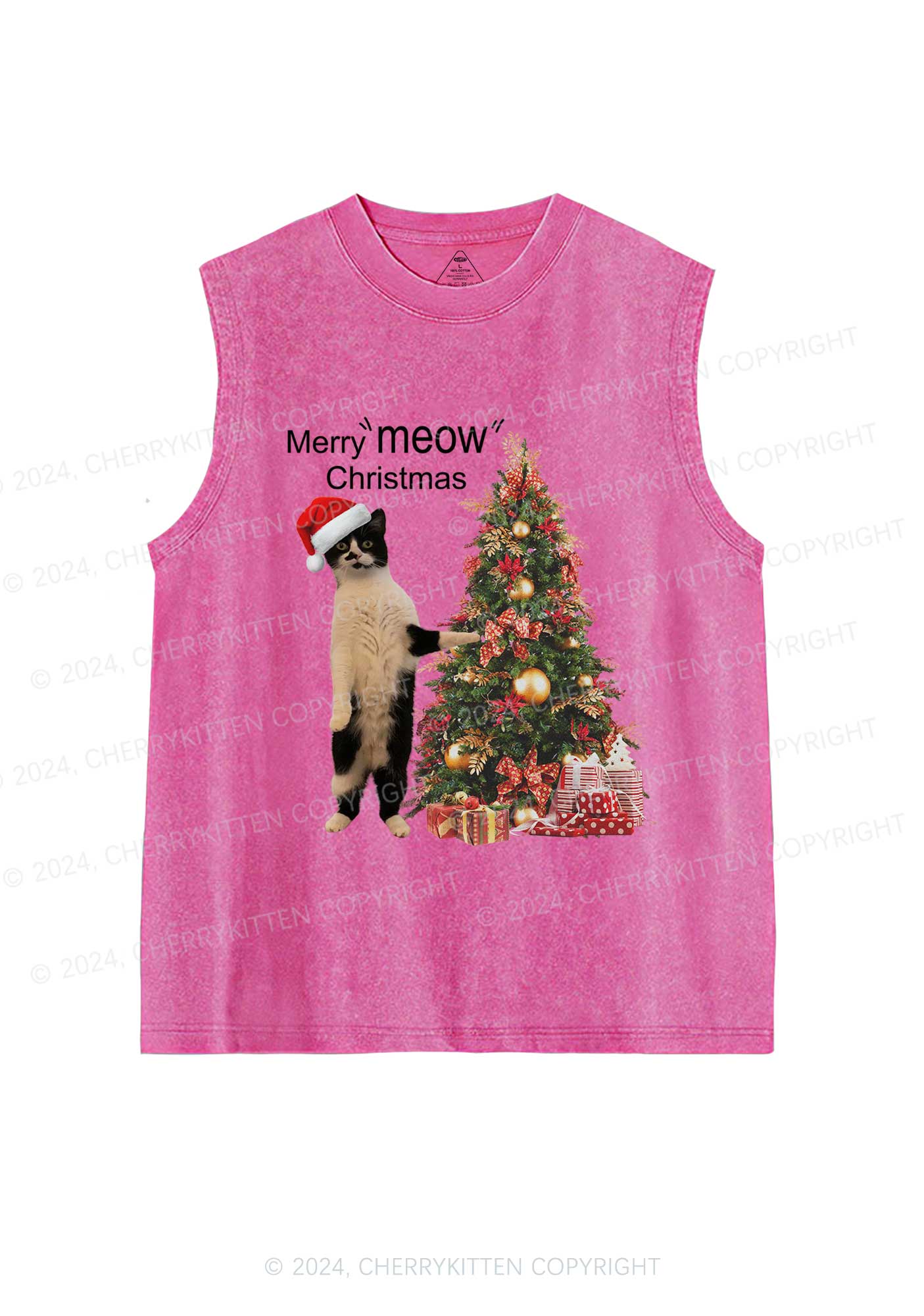 Merry Meow Christmas Y2K Washed Tank Cherrykitten