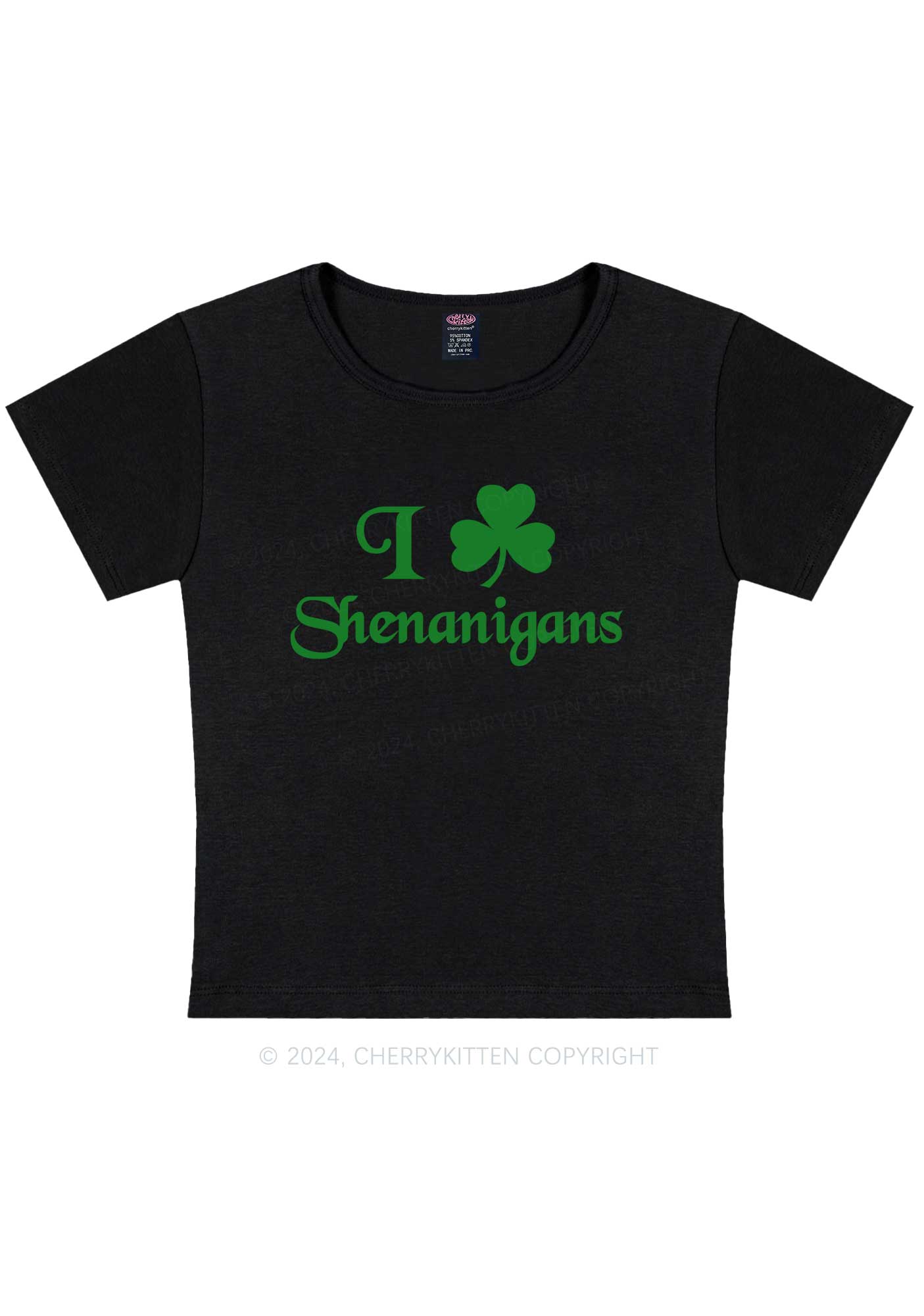 I Love Shenanigans St Patricks Y2K Baby Tee Cherrykitten