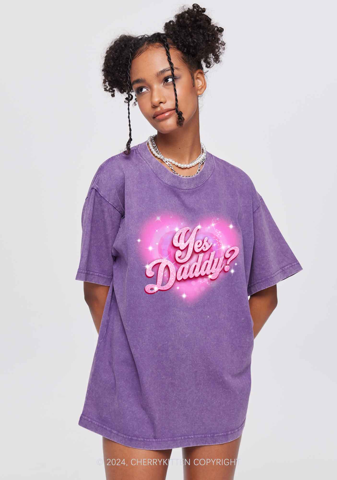 Pink Yes Daddy Y2K Valentine's Day Washed Tee Cherrykitten