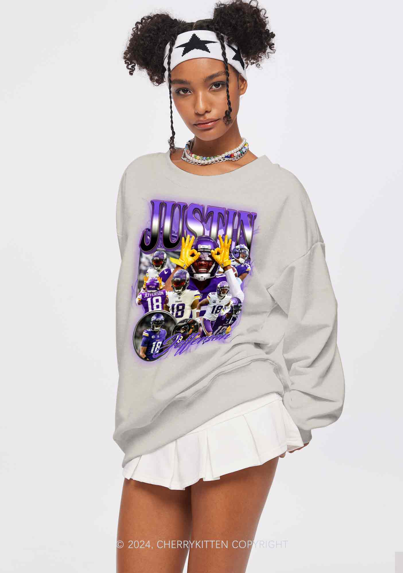 Purple Justin Y2K Super Bowl Washed Sweatshirts Cherrykitten