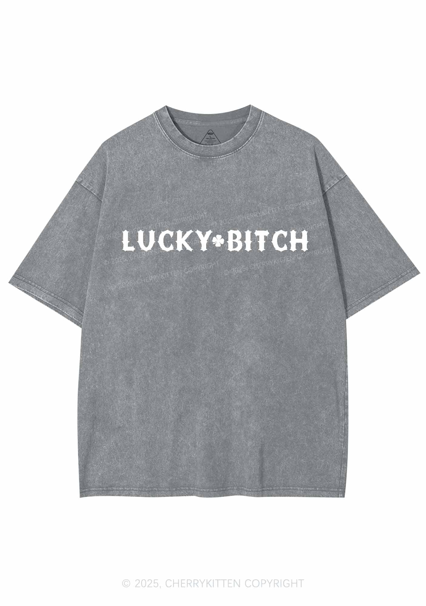 Lucky Bxxch St Patricks Y2K Washed Tee Cherrykitten