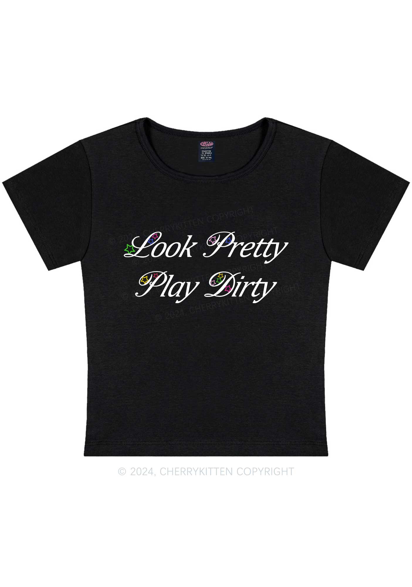 Look Pretty Play Dirty Y2K Baby Tee Cherrykitten