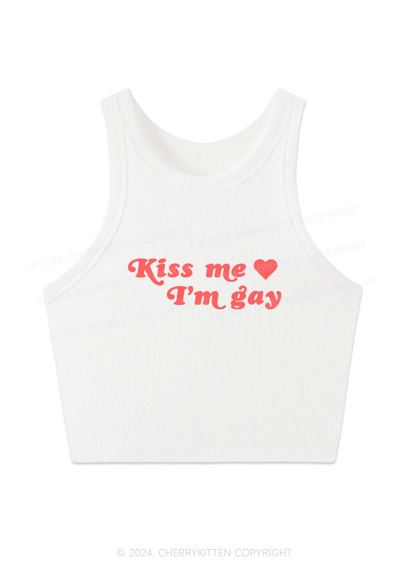 Kiss Me Im Gay Y2K Crop Tank Top Cherrykitten