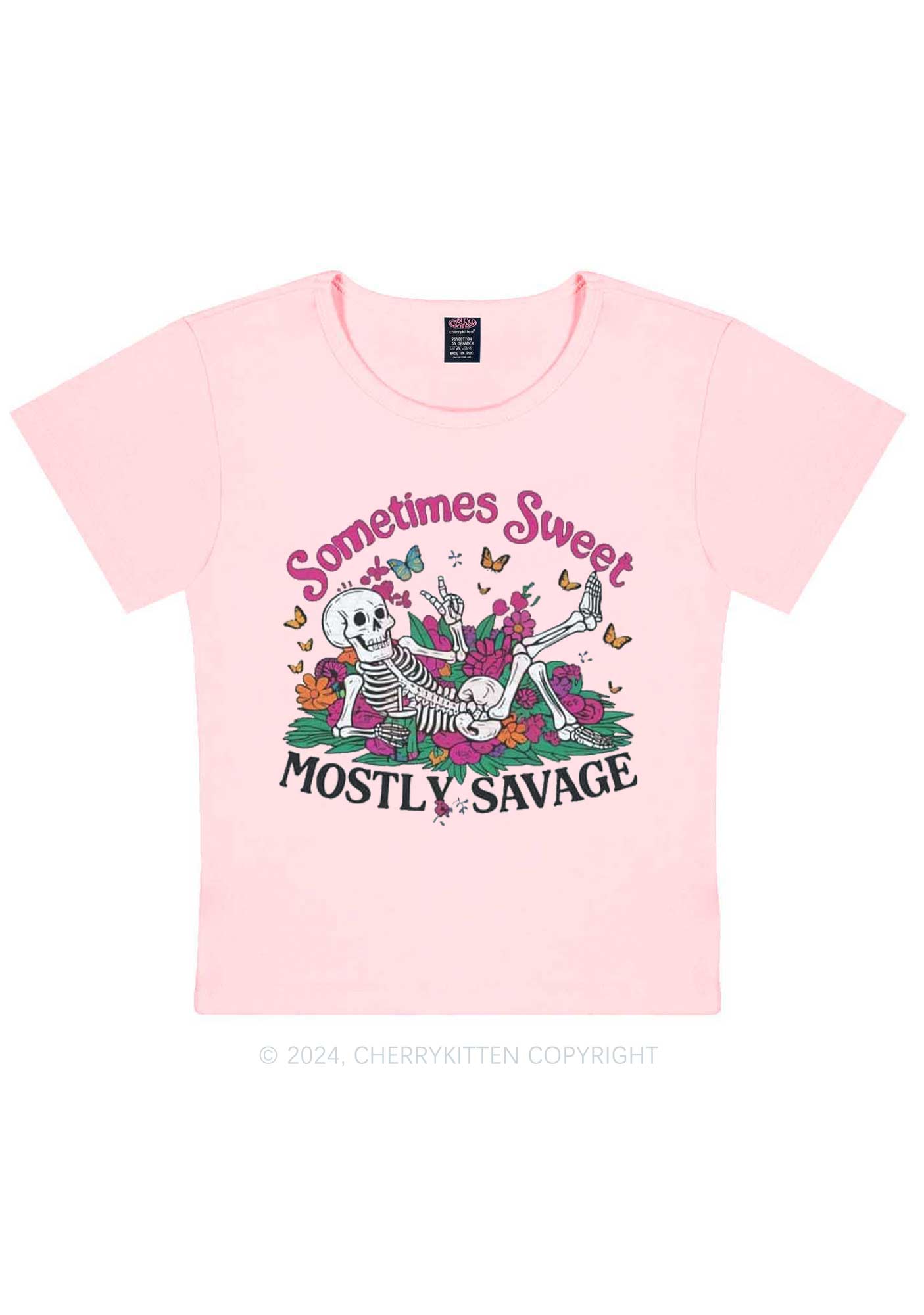 Halloween Mostly Savage Y2K Baby Tee Cherrykitten