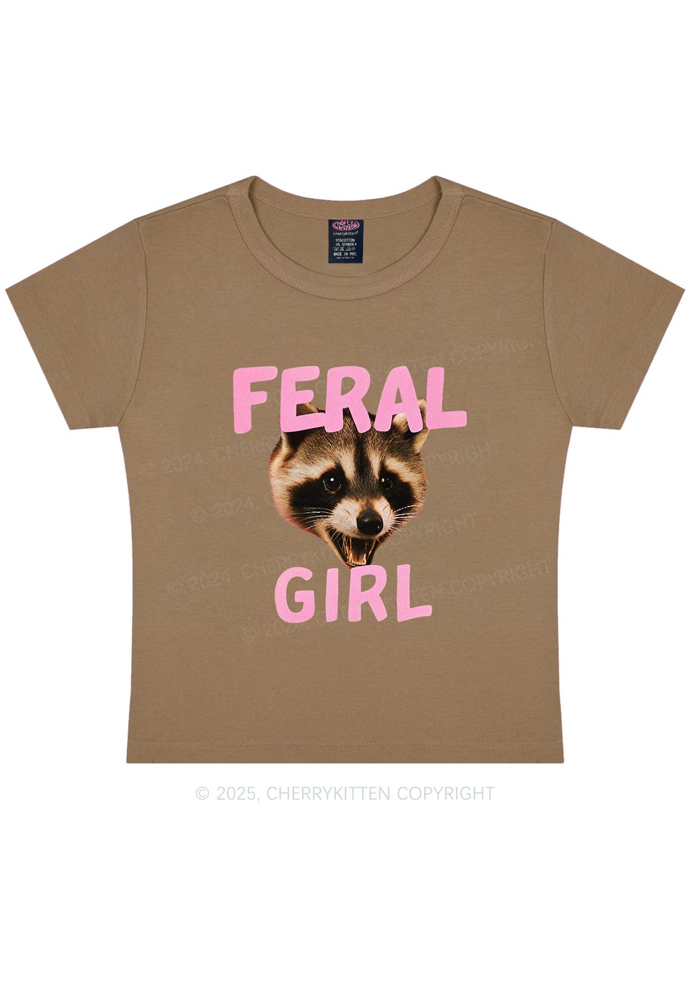 Feral Girl Raccoon Y2K Baby Tee Cherrykitten