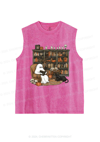 Halloween Ghost Reading Y2K Washed Tank Cherrykitten