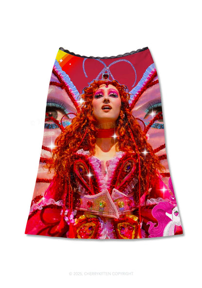 CR Fairy Tour Y2K Print Midi Skirt Cherrykitten