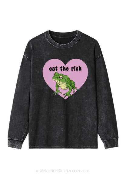 Eat The Rich Frog Y2K Washed Long Sleeves Cherrykitten