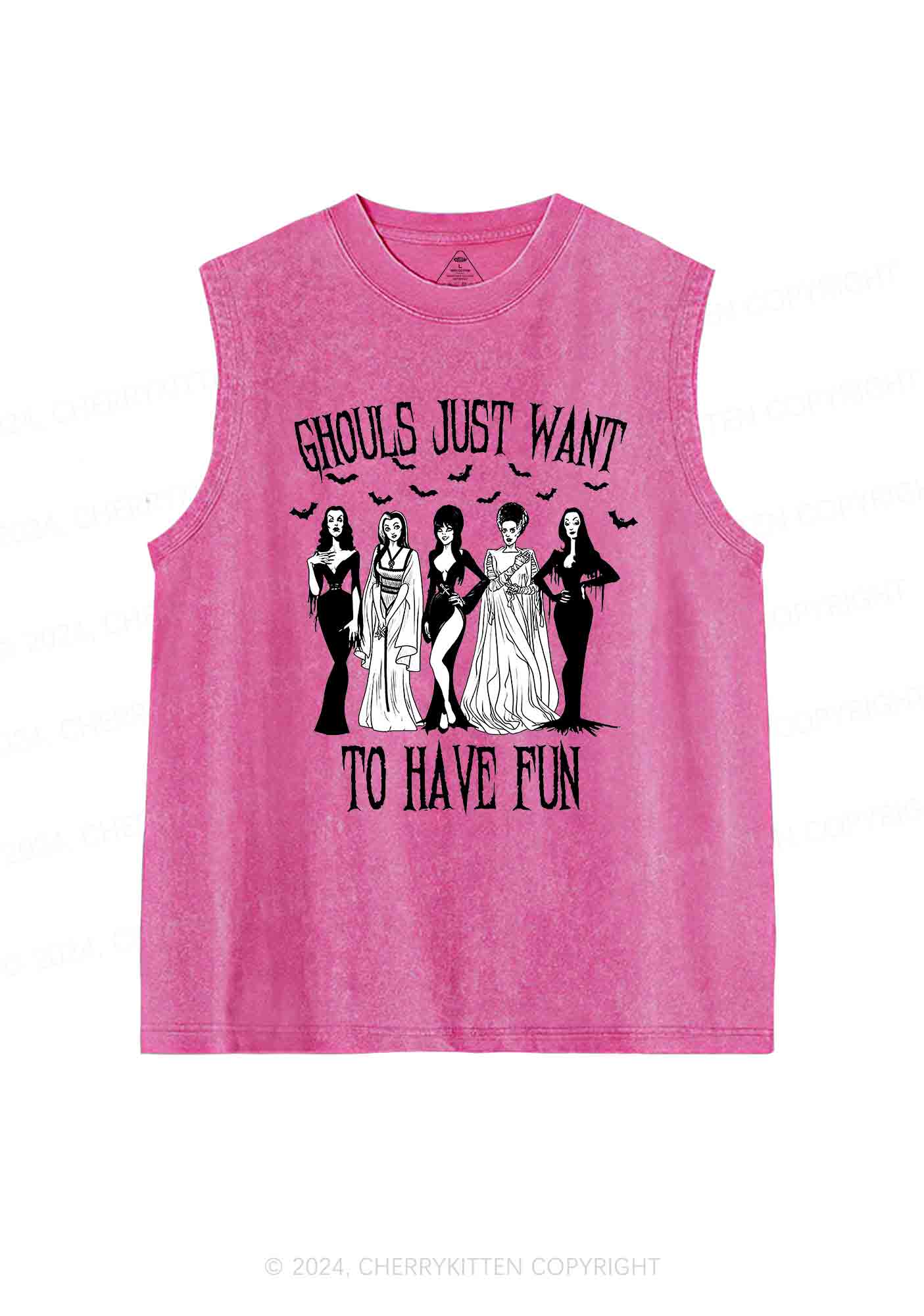 Halloween Ghouls Have Fun Y2K Washed Tank Cherrykitten