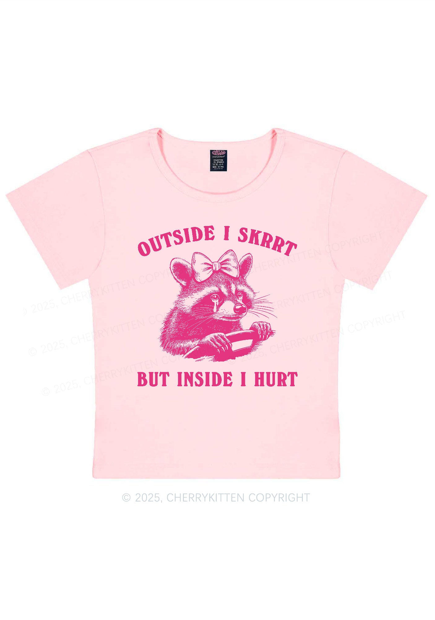 Outside I Skrrt Raccoon Y2K Baby Tee Cherrykitten