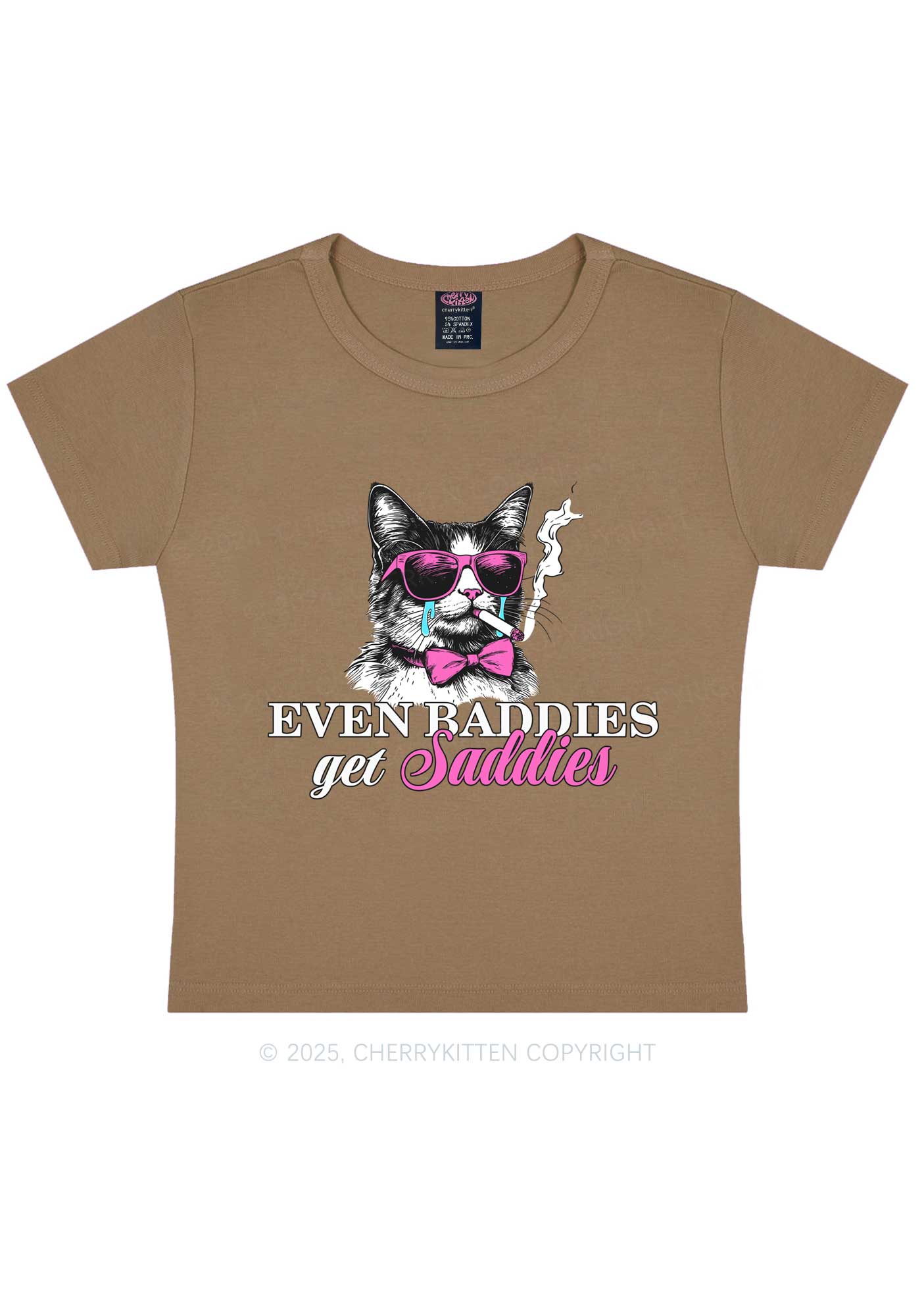 Baddies Cat Get Saddies Y2K Baby Tee Cherrykitten