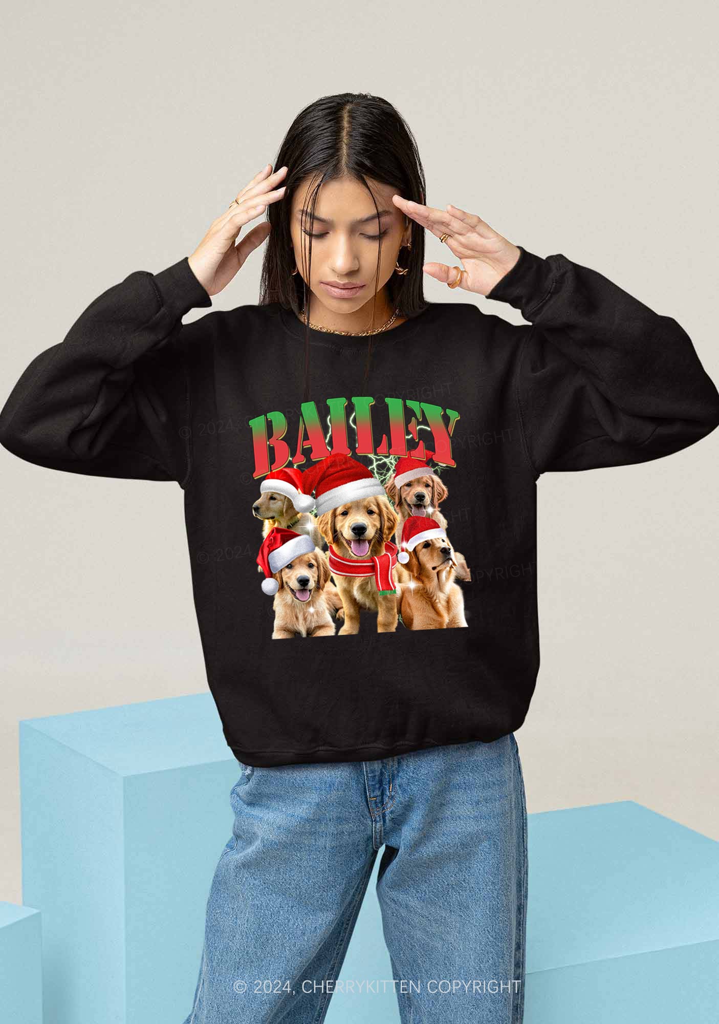 Christmas Custom Pet Photo Y2K Sweatshirt Cherrykitten