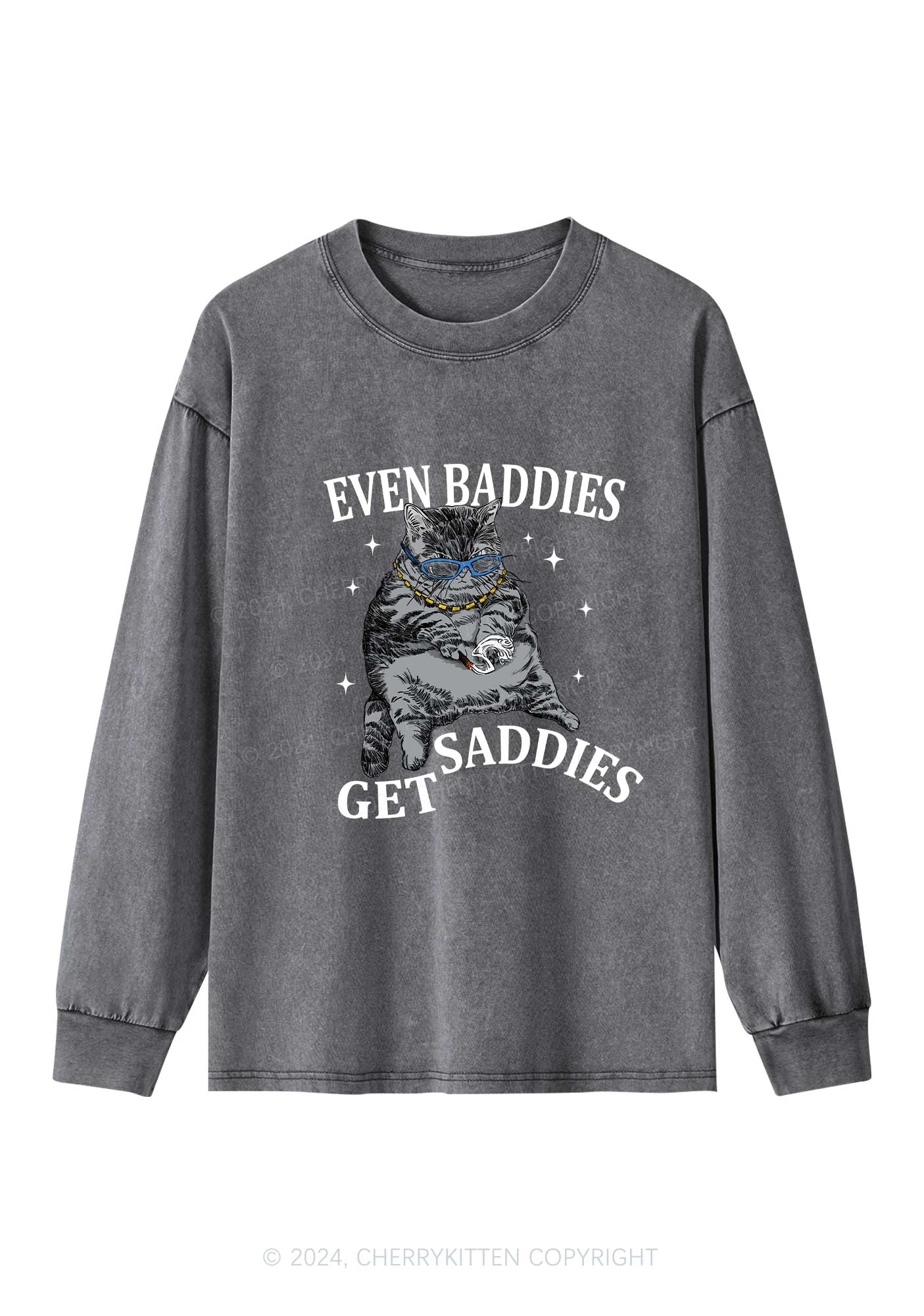 Even Baddies Get Saddies Y2K Washed Long Sleeves Cherrykitten