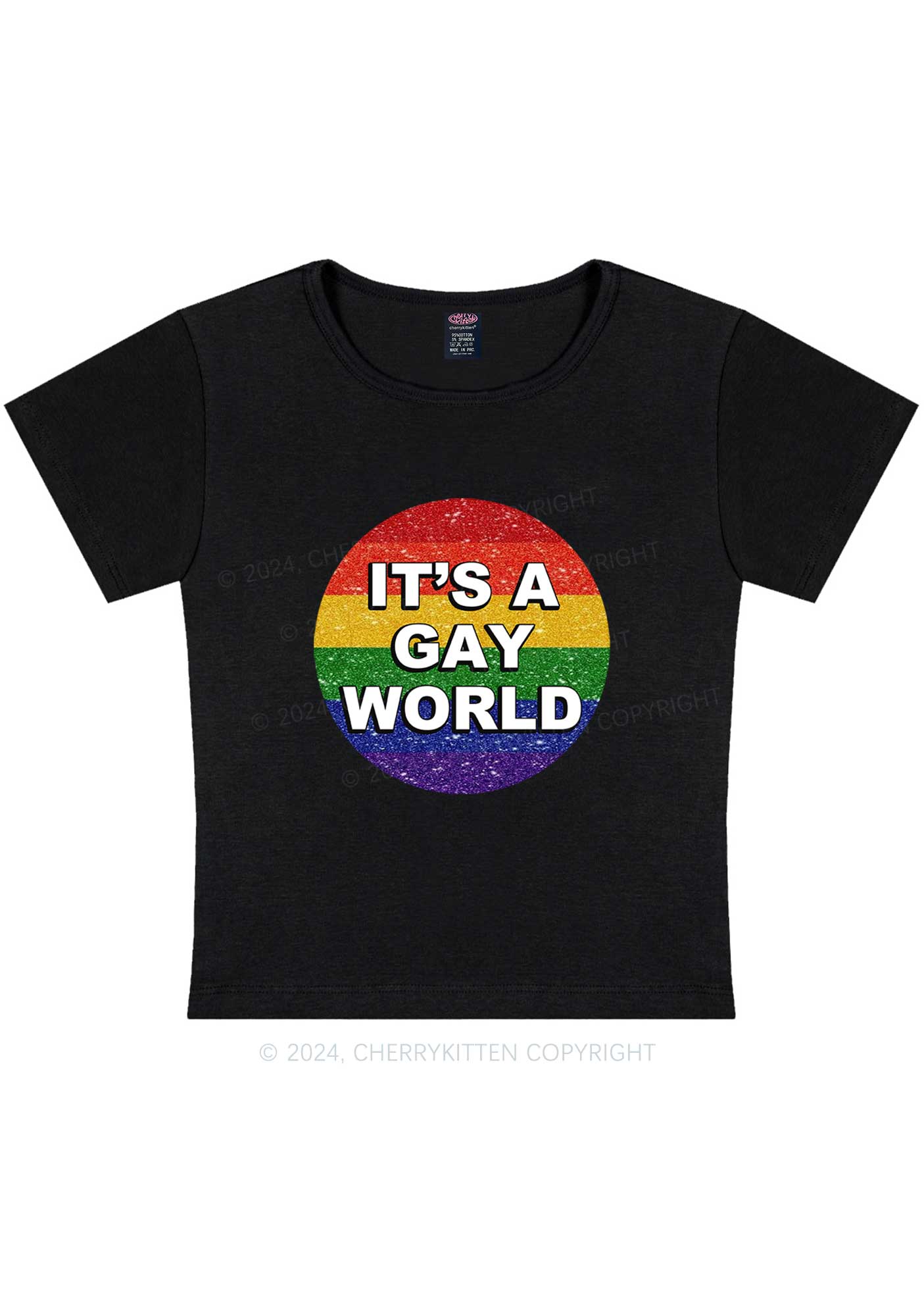 Curvy It's A Gay World Y2K Baby Tee Cherrykitten