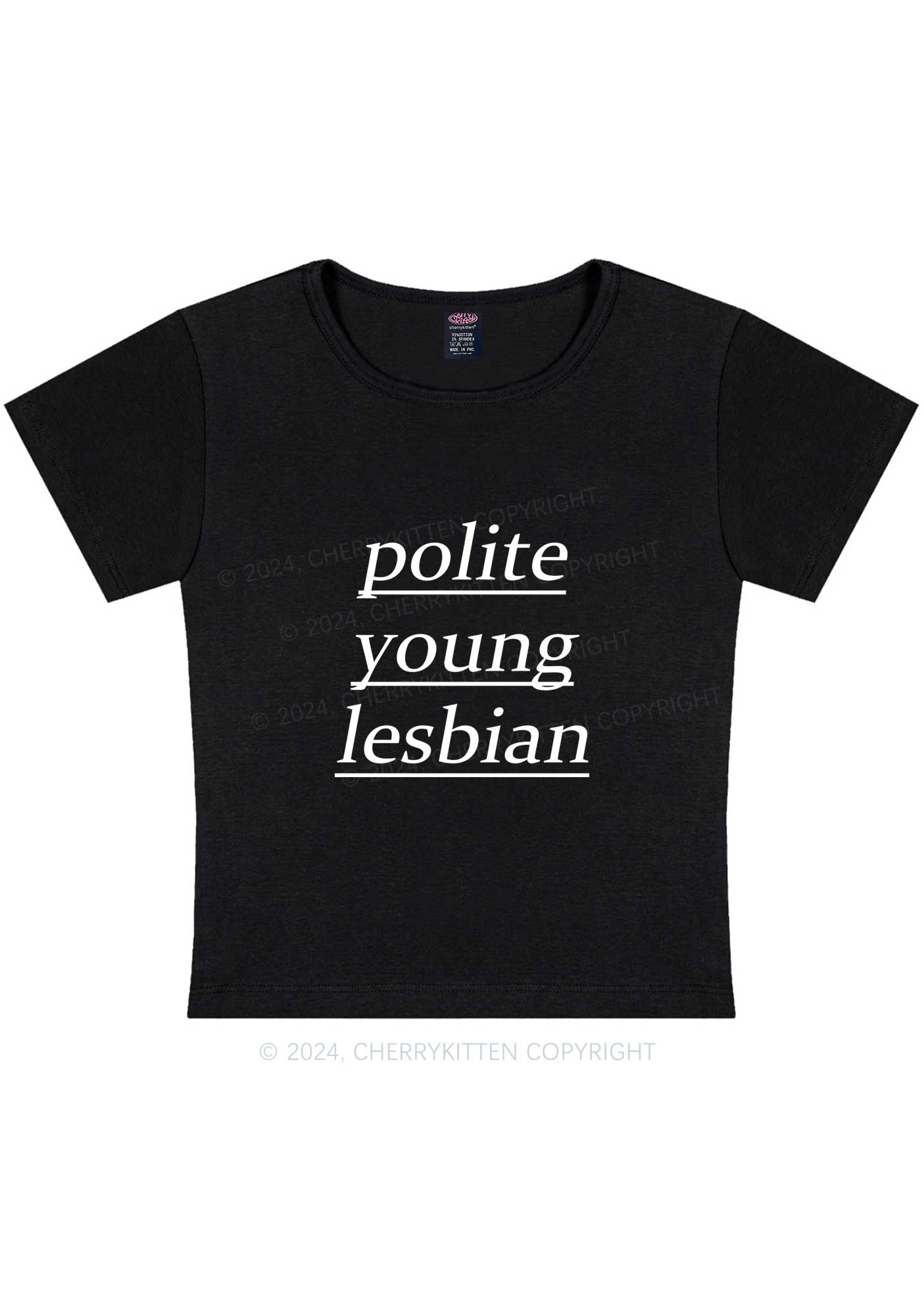 Polite Young Lesbian Y2K Baby Tee Cherrykitten