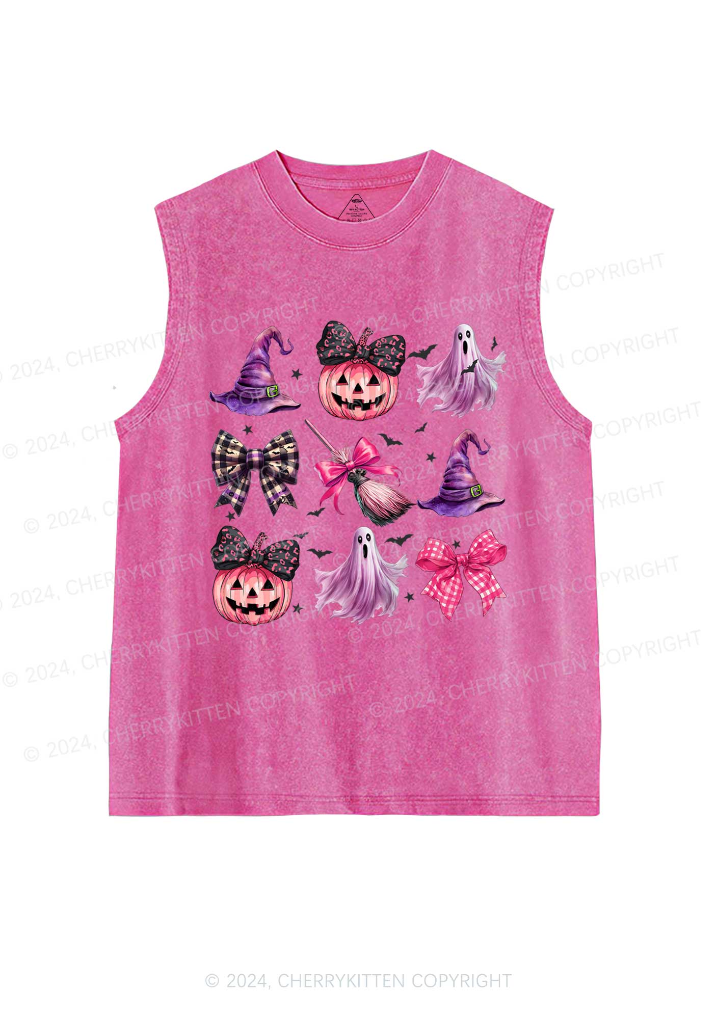 Halloween Pumpkin With Bows Y2K Washed Tank Cherrykitten