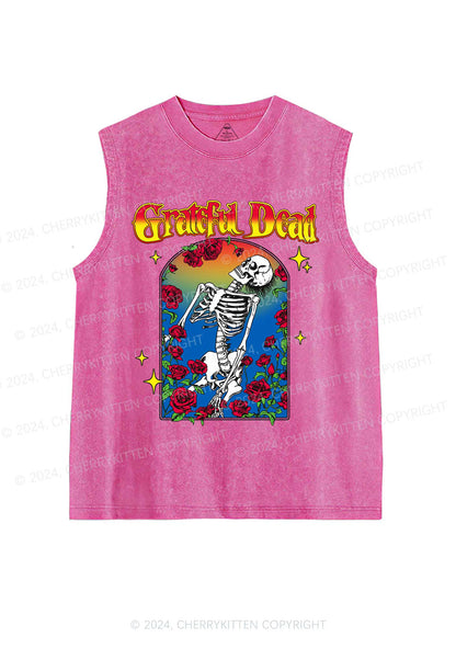 Halloween Skeleton Rose Y2K Washed Tank Cherrykitten