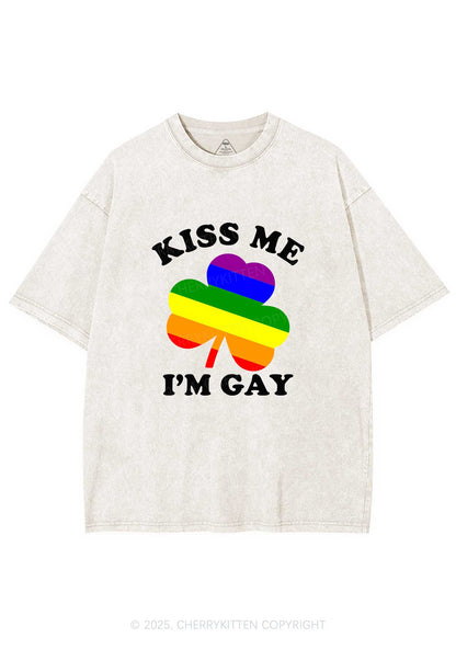 Kiss Me Im Gay St Patricks Y2K Washed Tee Cherrykitten