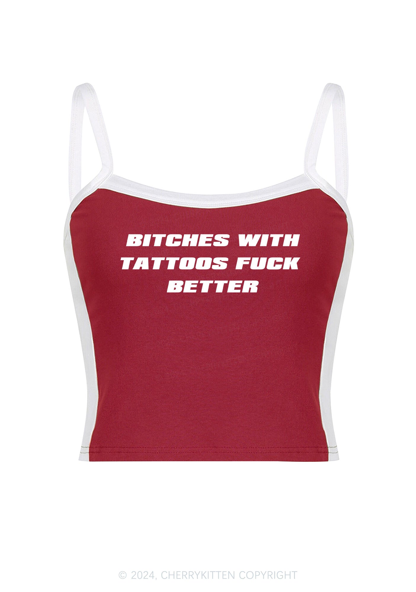 Bxxches With Tattoos Fxxk Better Y2K Color Block Crop Cami Top Cherrykitten