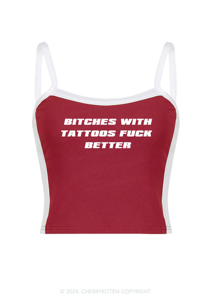 Bxxches With Tattoos Fxxk Better Y2K Color Block Crop Cami Top Cherrykitten