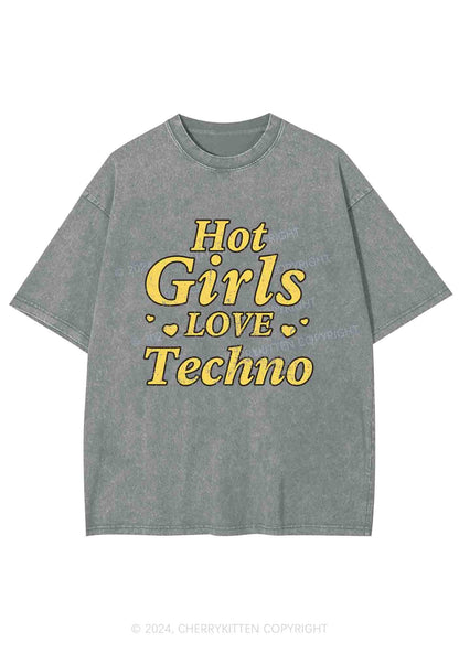 Hot Girls Love Techno Y2K Washed Tee Cherrykitten