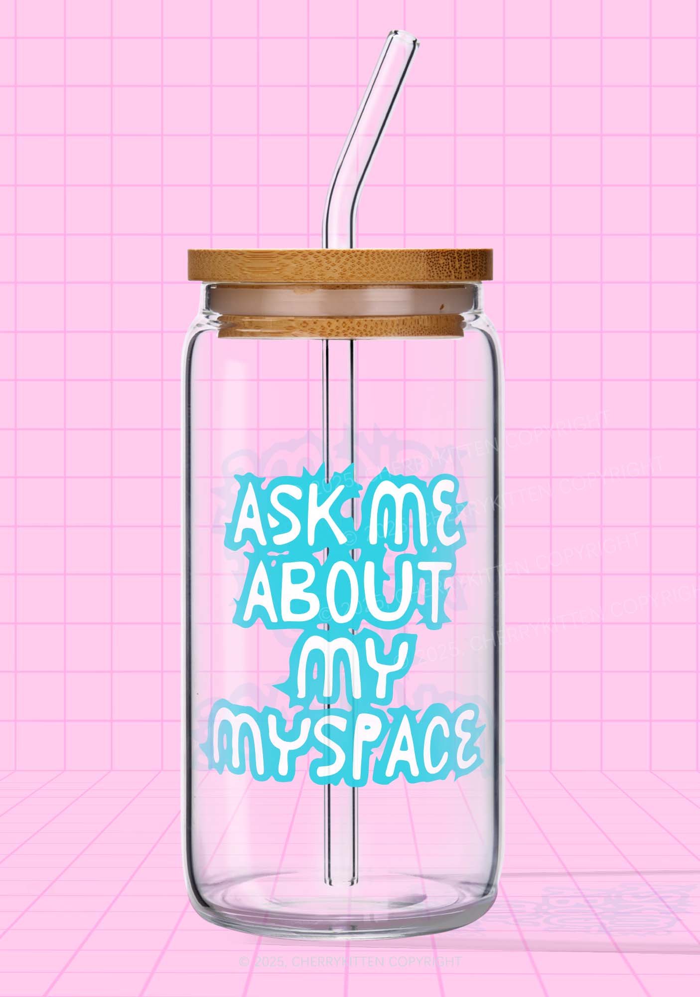 Ask Me About Myspace Y2K Printed Glass Cup Cherrykitten