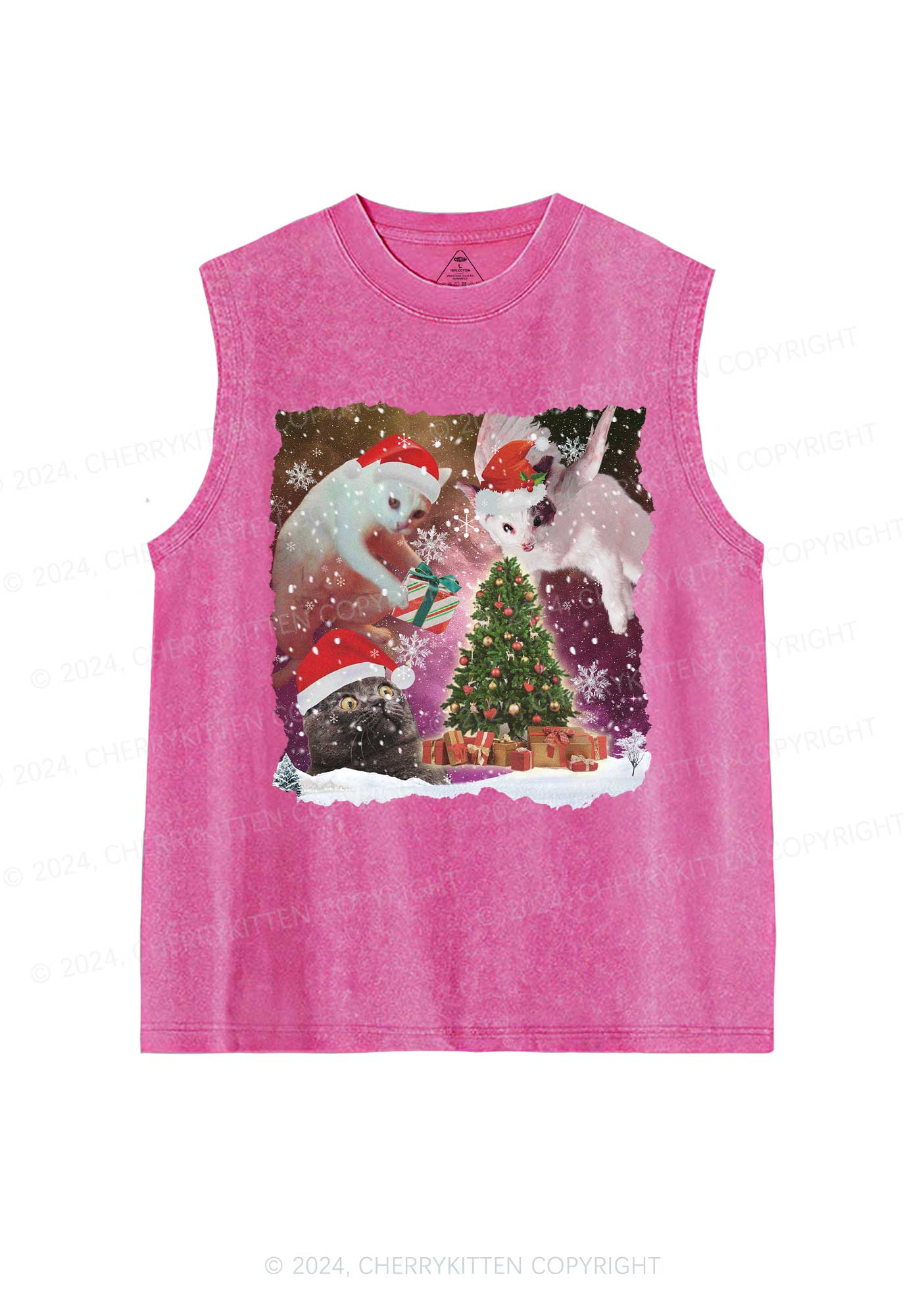 Christmas Cats Gift Y2K Washed Tank Cherrykitten