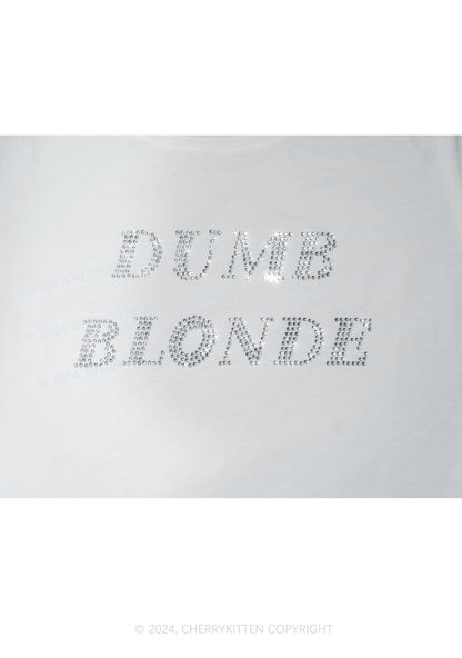 Rhinestone Dumb Blonde Y2K Baby Tee Cherrykitten