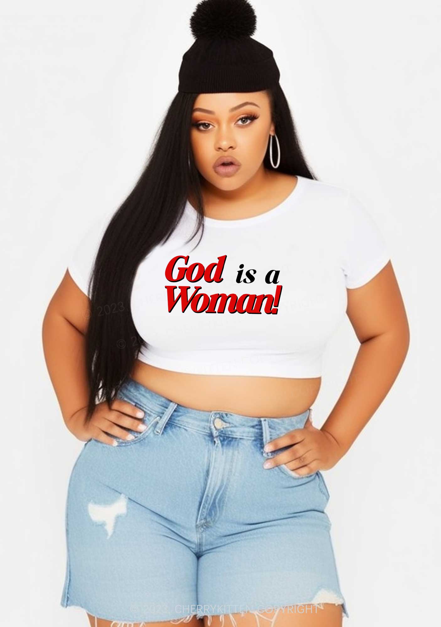 Curvy God Is A Woman Y2K Baby Tee Cherrykitten