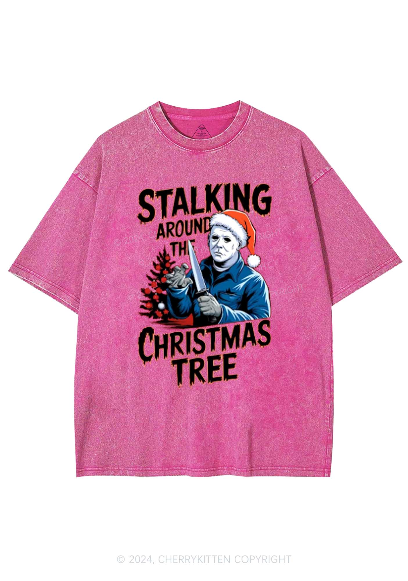 Stalking Around Christmas Tree Y2K Washed Tee Cherrykitten