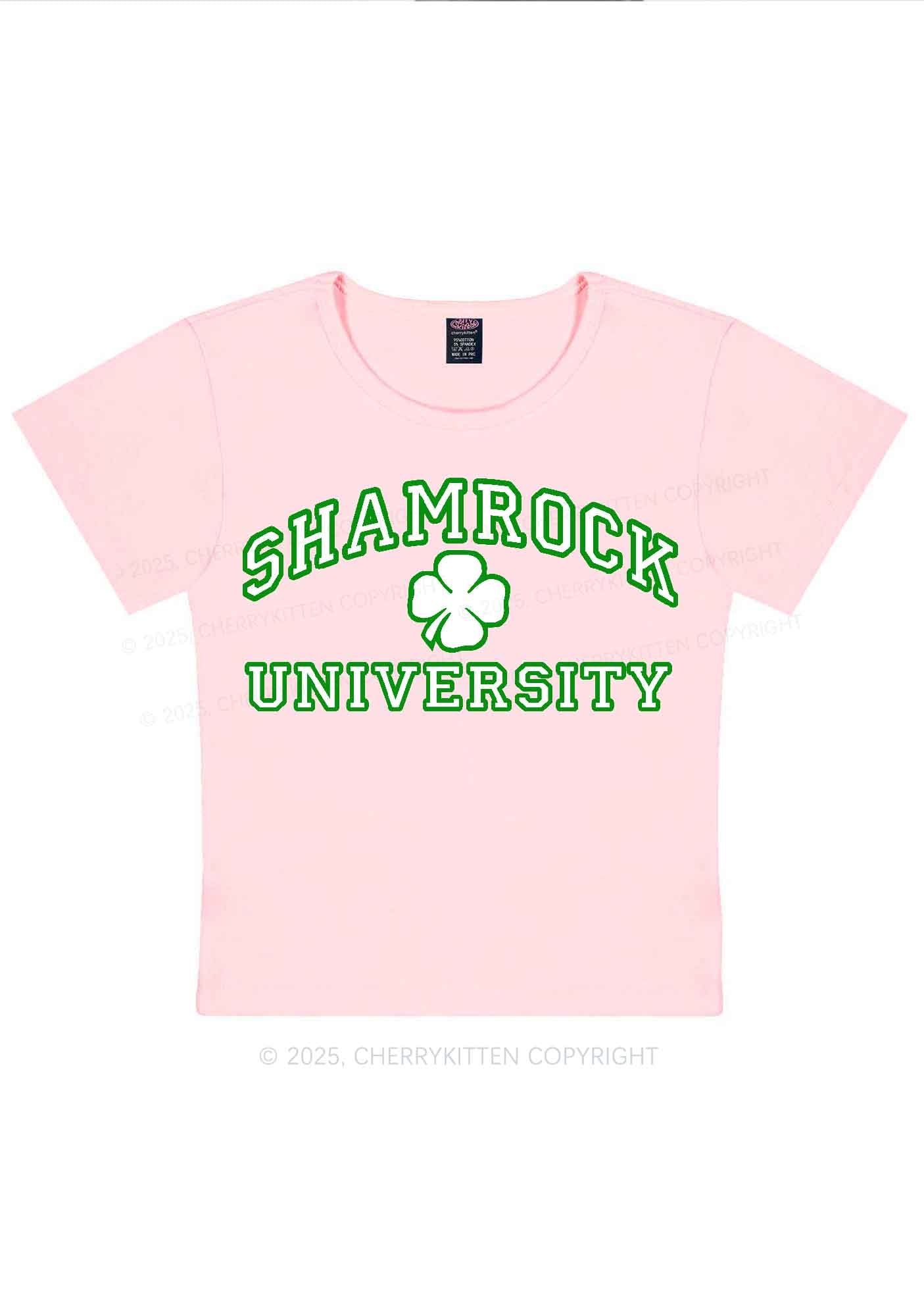 Shamrock University St Patricks Y2K Baby Tee Cherrykitten