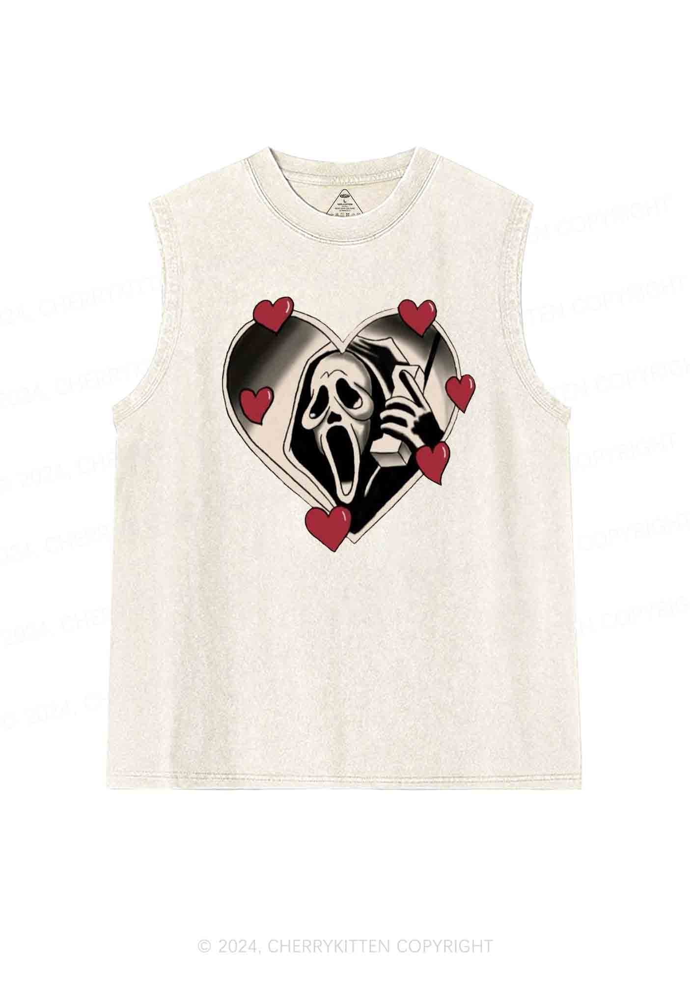 Halloween Heart Skull Face Y2K Washed Tank Cherrykitten