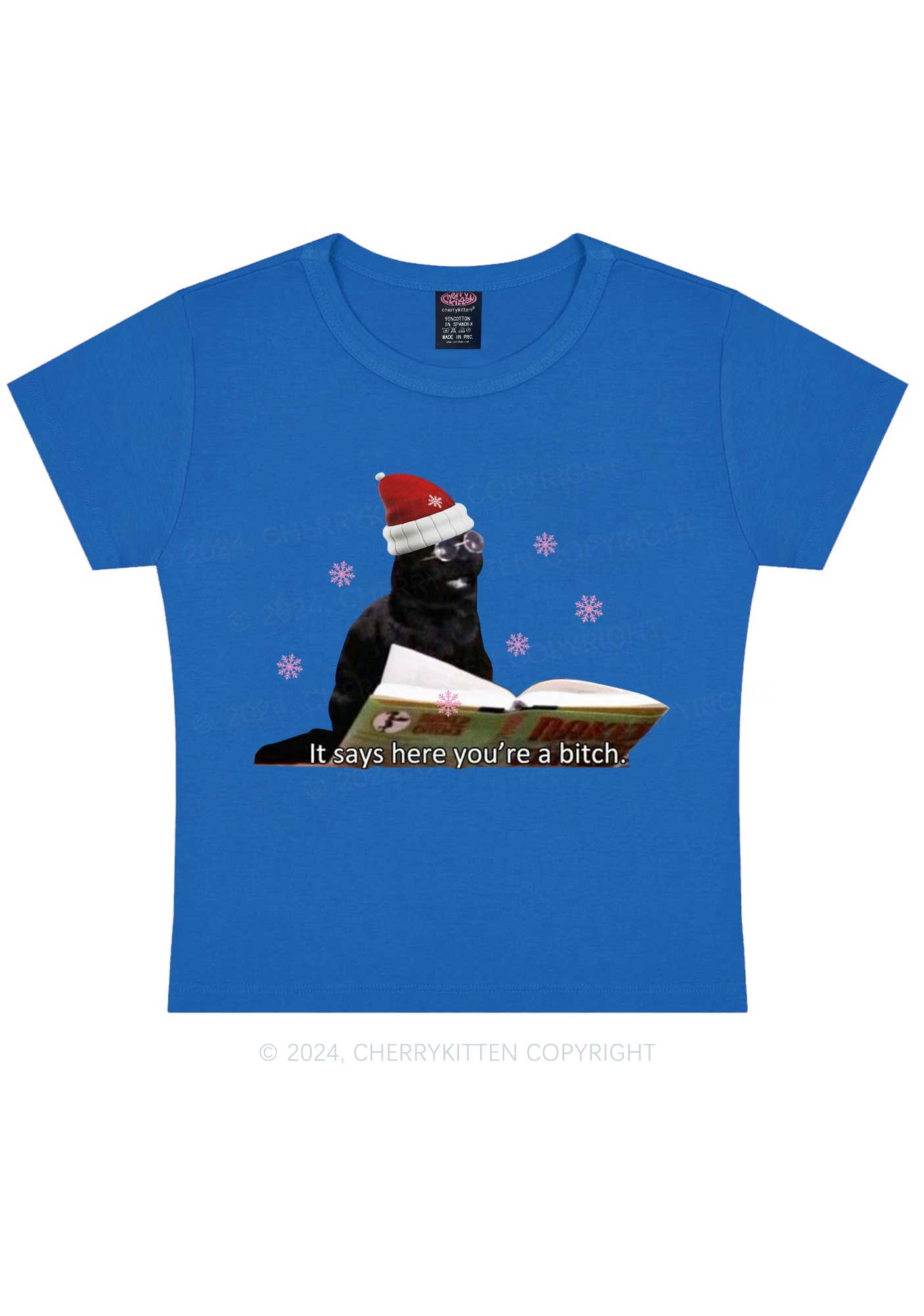 Christmas Cat Bxxch Y2K Baby Tee Cherrykitten