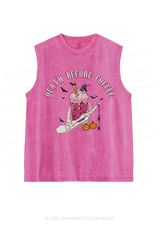 Death Before Coffee Halloween Y2K Washed Tank Cherrykitten