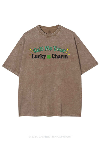 Call Me Your Lucky Charm St Patricks Y2K Washed Tee Cherrykitten