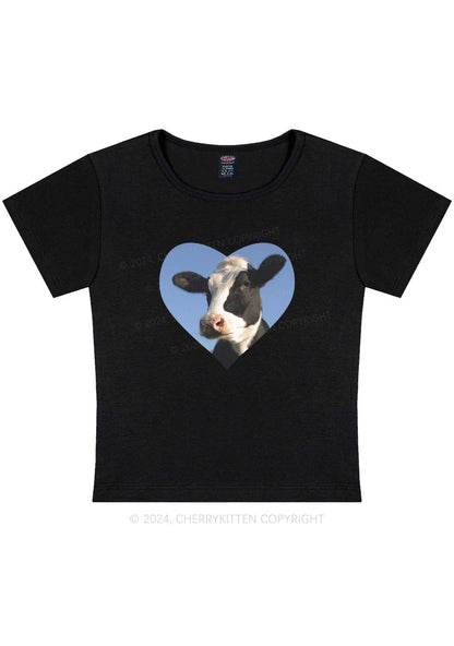 Curvy Attentive Cow Y2K Baby Tee Cherrykitten