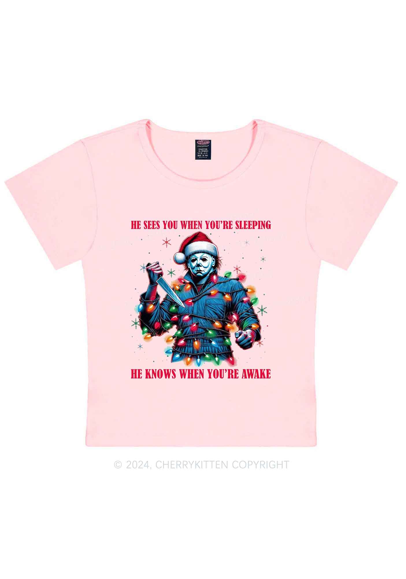 Christmas He Sees You Y2K Baby Tee Cherrykitten