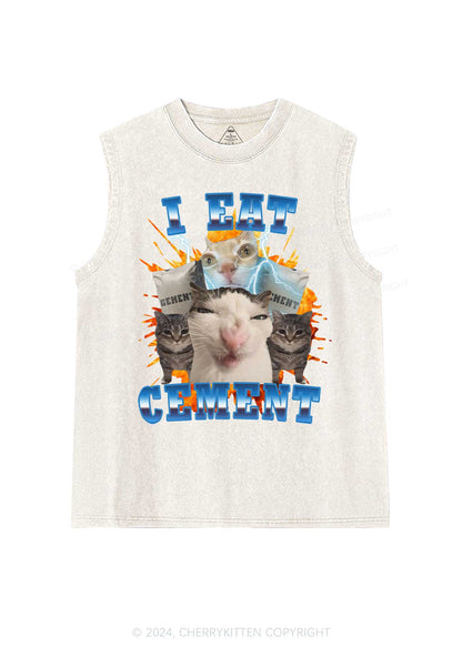 I Eat Cement Funny Cat Y2K Washed Tank Cherrykitten