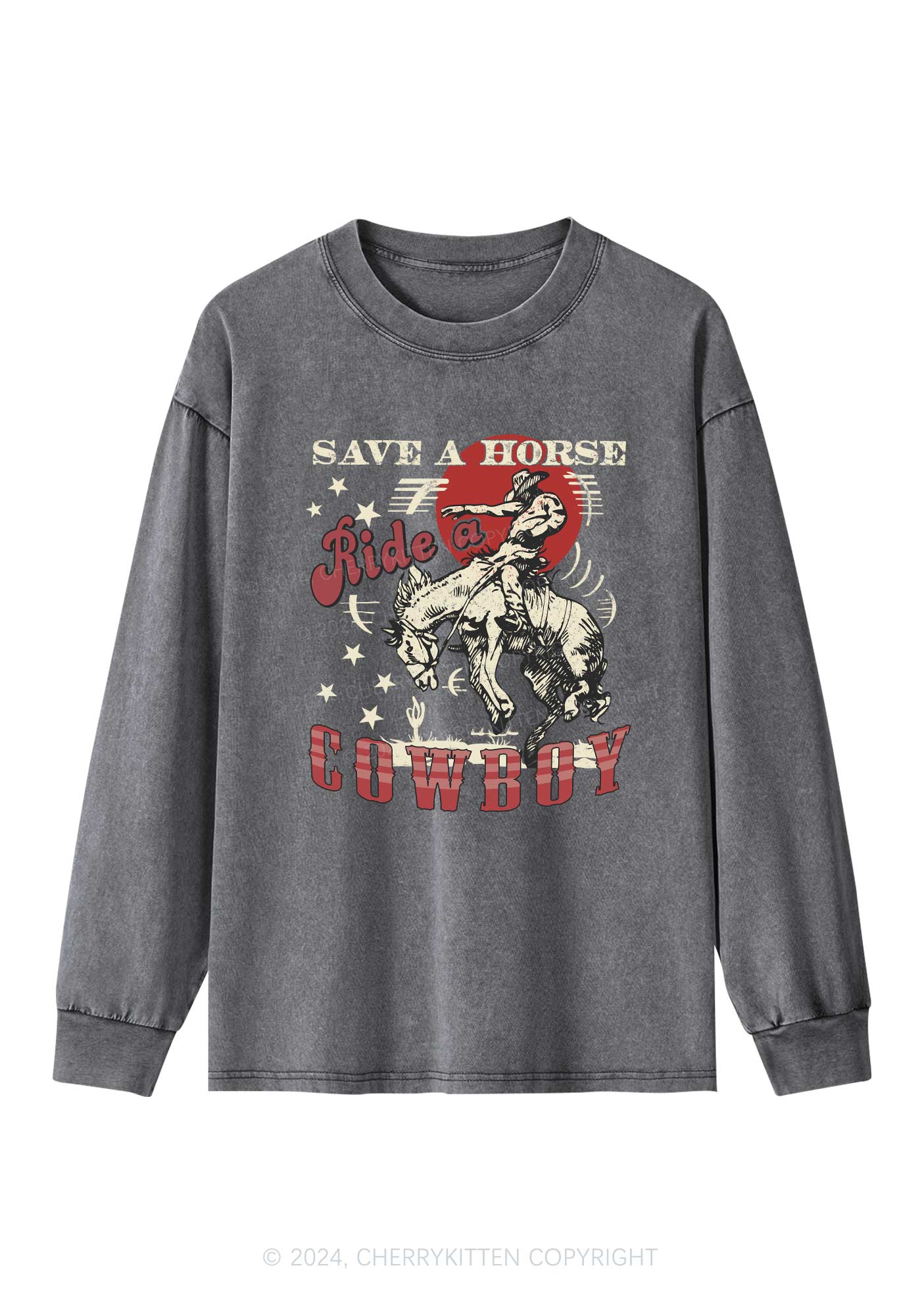 Ride A Cowboy Y2K Washed Long Sleeves Cherrykitten